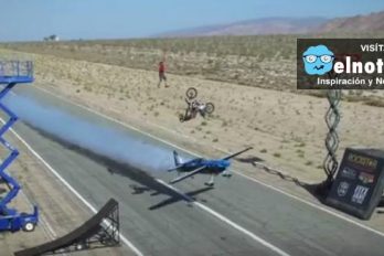 Un equilibrista, un avión, y un motociclista haciendo un triple salto mortal ¡Una combinación extrema!
