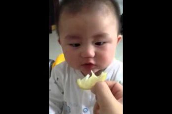 La carita de este bebé cuando come limón no tiene precio ¡Qué lindo!