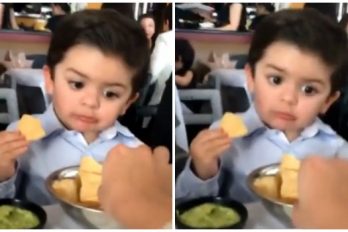 Así reacciona este niño cuando su mamá se le come los nachos ¡Adorable!